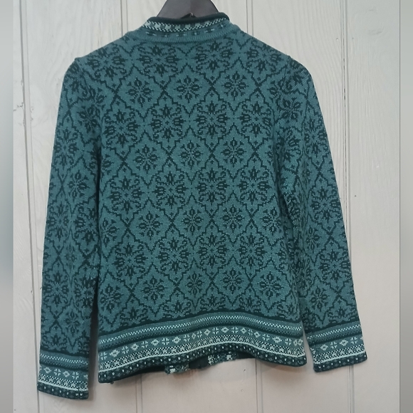 Appleseed's Knit Sweater Fair Isle Full Zip Teal Wool Blend Size Medium P - Picture 5 of 6